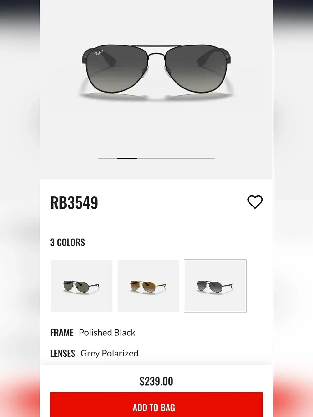 Ray-Ban Black Aviator Polarized Sunglasses with Case